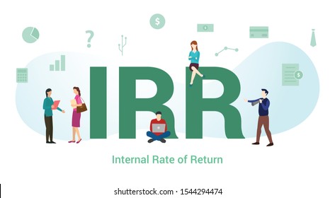 irr internal rate of return concept with big word or text and team people with modern flat style - vector