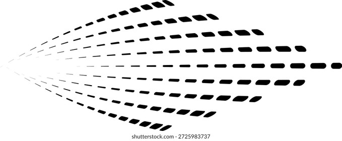 Irradiated dashed lines resembling radiating rays from a focal point.