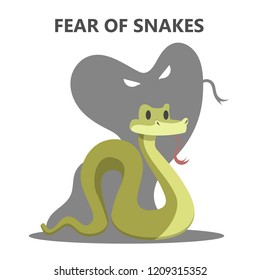 Irrational fear of snake. Danger from animal which can bite. Social anxiety and mental health disorder. Psychology concept. Isolated flat vector illustration