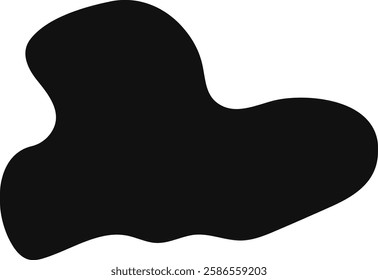 Irregular abstract black shape with smooth curves and rounded edges, resembling a puddle or liquid form, creating a sense of fluidity and motion against a clean white background