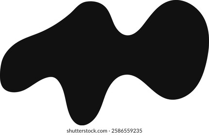 Irregular abstract curved flowing black shape on a white background, creating a sense of fluidity and movement, suitable for various design purposes