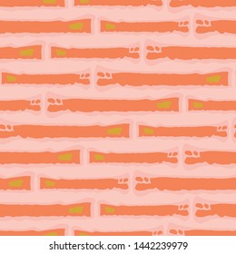 Irregular abstract rectangles in hues of orange creating a painterly effect. Seamless horizontal vector pattern on pink background. Great for wellness, beauty, food products, packaging, stationery