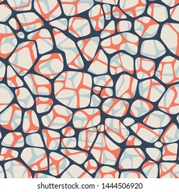 Irregular Abstract Rounded Pentagonal Grid Foam Form. Grid Mesh Web Structure. Natural Organic Cell Texture Seamless Pattern. Science Biology Chemistry Background.  