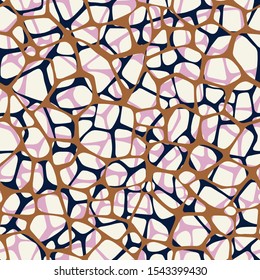 Irregular abstract rounded pentagonal grid foam form. Grid mesh web structure. Natural organic cell texture seamless pattern. Science biology chemistry background.  