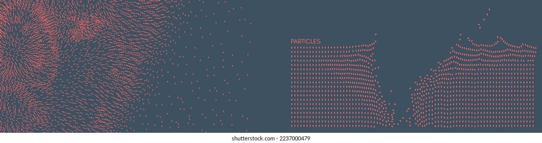 Irregular array or matrix of random dynamic particles. Background breaking down into small fragments. Abstract grid design. Vector illustration for medicine, science, technology or education. 