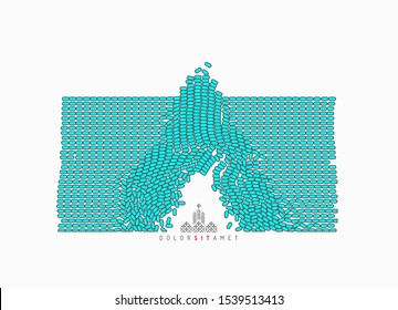 Irregular array or matrix of random ovals. Background breaking down into small fragments.