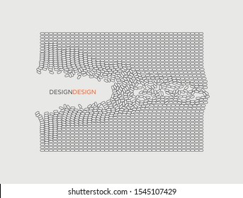 Irregular array or matrix of random ovals. Background breaking down into small fragments.