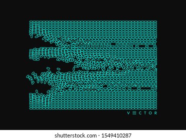 Irregular array or matrix of random ovals. Background breaking down into small fragments.