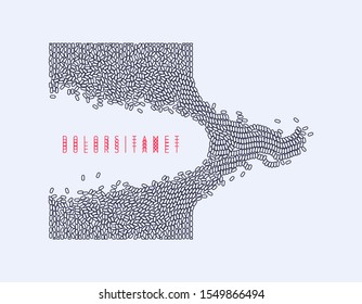 Irregular array or matrix of random ovals. Background breaking down into small fragments.
