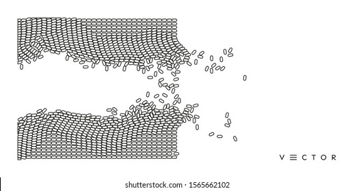 Irregular array or matrix of random ovals. Background breaking down into small fragments.