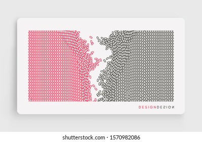 Irregular array or matrix of random ovals. Background breaking down into small fragments.