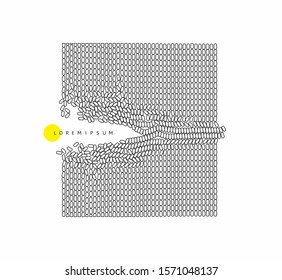 Irregular array or matrix of random ovals. Background breaking down into small fragments.