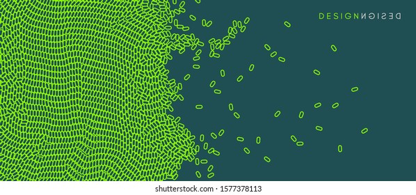 Irregular array or matrix of random ovals. Background breaking down into small fragments.
