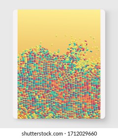 Irregular array or matrix of random ovals. Background breaking down into small fragments. Motion vector illustration. 