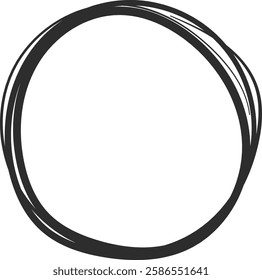 Irregular black circle is drawn with multiple lines creating a frame for text or images, providing a simple yet effective way to draw attention to key elements on a clean white backdrop