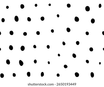 Manchas pretas irregulares e manchas em um fundo de superfície branca. As formas se assemelham a marcas de merengue cozido ou migalhas espalhadas. Composição orgânica minimalista com vetor de aparência texturizado artístico