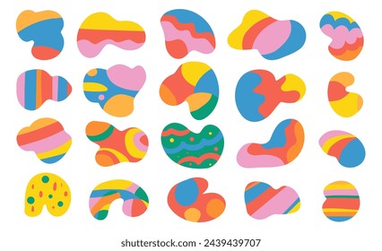 Irregular blob colorful funny bright shape asymmetric elements. Vector illustration set.