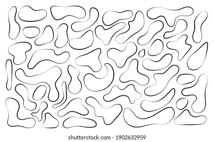 Irregular blob, set of abstract organic shapes. Abstract irregular random blobs. Simple liquid amorphous splodge. Trendy minimal designs for presentations, banners, posters and flyers