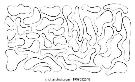 Blob irregular, conjunto de formas orgánicas abstractas. Resumen de manchas aleatorias irregulares. Huevos amorfo líquido simple. Diseños mínimos de moda para presentaciones, pancartas, afiches y folletos