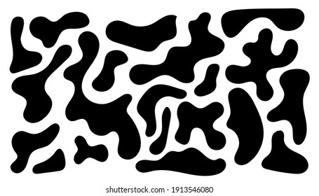 Irregular blob, set of abstract organic shapes. Abstract irregular random blobs. Simple liquid amorphous splodge. Trendy minimal designs for presentations, banners, posters and flyers