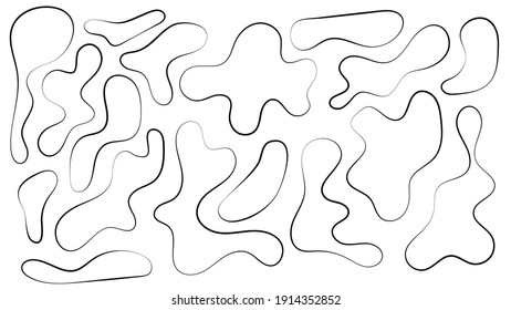 Irregular blob, set of abstract organic shapes. Abstract irregular random blobs. Simple liquid amorphous splodge. Trendy minimal designs for presentations, banners, posters and flyers