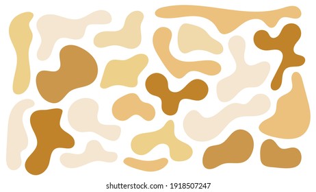 Irregular blob, set of abstract organic shapes. Brown ground irregular random blobs. Simple liquid amorphous splodge. Trendy minimal designs for presentations, banners, posters and flyers