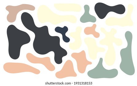 Unregelmäßiger Block, Satz abstrakter organischer Formen. Abstrakte unregelmäßige Zufallsbläser, pastellgrün und braun. Einfache flüssige amorphe Splodge. Trendy minimale Designs für Präsentationen, Banner