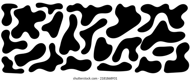 Irregular blob, set of abstract organic shapes. Abstract irregular random blobs. Simple liquid amorphous splodge. Trendy minimal designs for presentations, banners, posters and flyers.