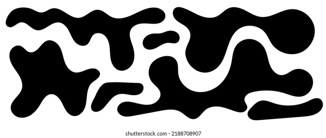 Irregular blob, set of abstract organic shapes. Abstract irregular random blobs. Simple liquid amorphous splodge. Trendy minimal designs for presentations, banners, posters and flyers.