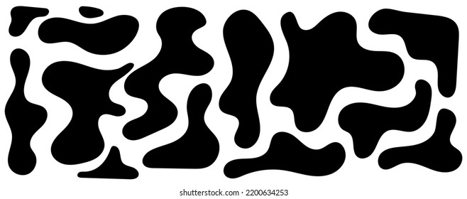 Irregular blob, set of abstract organic shapes. Abstract irregular random blobs. Simple liquid amorphous splodge. Trendy minimal designs for presentations, banners, posters and flyers.