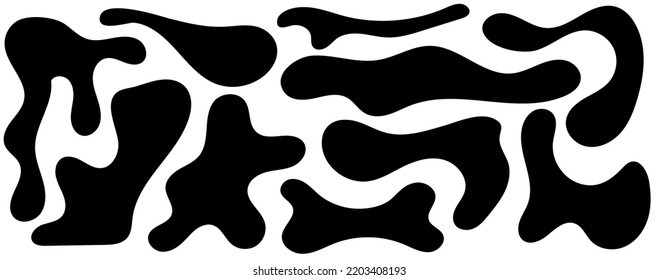 Irregular blob, set of abstract organic shapes. Abstract irregular random blobs. Simple liquid amorphous splodge. Trendy minimal designs for presentations, banners, posters and flyers.