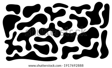 Irregular blob, set of abstract organic shapes. Abstract irregular random blobs. Simple liquid amorphous splodge. Trendy minimal designs for presentations, banners, posters and flyers