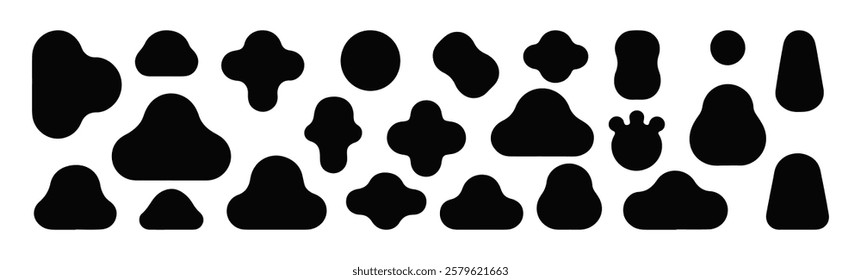 Irregular blob shape organic set. Collection from abstract forms for design and paint. Liquid silhouette drop in modern style. Basic stains isolated