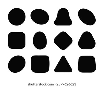 Irregular blob shape set. Abstract forms for design and paint. Liquid silhouette drop in modern style. Basic stains isolated elements on white background