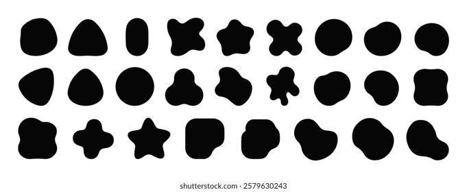 Irregular blob shape vector illustration set. Organic amoeba blob shape, abstract forms for design and paint. Liquid silhouette drop in modern style