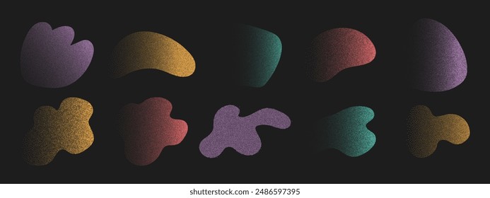 Irregular blob shapes collection with photocopy effect. Vector noise grainy texture