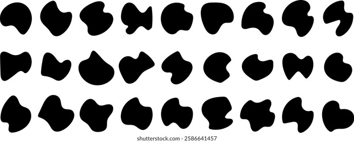 Irregular blob shapes icons set. Black wavy liquid blobs. Collection from abstract forms for design and paint. Drops or stone silhouettes design. 