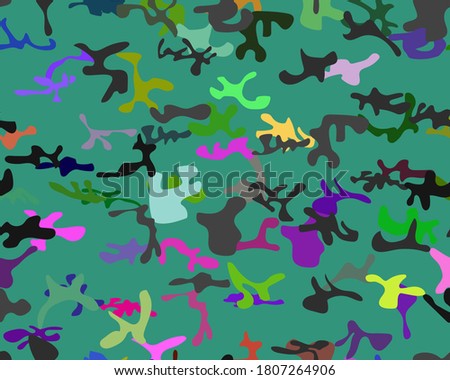 Irregular Camo Stain. Colored Liquid Texture. Urban Camo Spray. Aqua Dirty Canvas. Party Camouflage Seamless India. Abstract Vector Psychodelic. Multi Bright Pattern. Flat Repeat Festival Camoflage