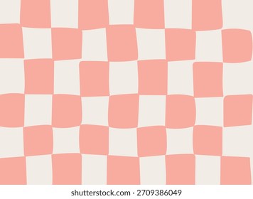 Irregular checkerboard tiles form a hand-drawn grid with soft edges and subtle warp. Curved square blocks create a ripple grid effect with organic geometry. Cartoon vector illustration