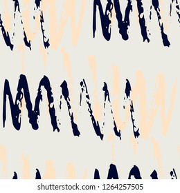 Irregular Chevron Pattern. Hand Drawn Zigzag Lines.  Vibrant Vector Seamless Chevron Pattern. Brush Strokes Scribbles.  Rough Brush Paint Repeat. Watercolor Organic Shapes. Modern Art in Gray