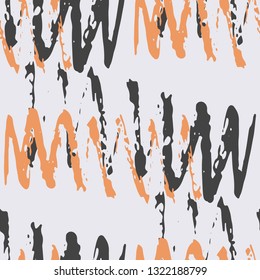 Irregular Chevron Pattern. Hand Drawn Zigzag Lines.  Vibrant Vector Seamless Chevron Pattern. Brush Strokes Scribbles.  Rough Brush Paint Repeat. Watercolor Organic Shapes. Modern Art in Grey