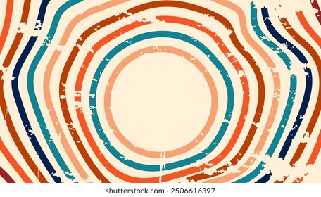 irregular circle lines background with retro vintage colors. The wavy circle background has a 70s, 80s and 90s feel concept