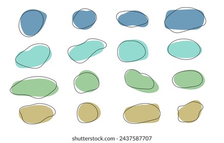 Forma irregular de manchas de color con elementos asimétricos de línea. Conjunto de ilustración vectorial.