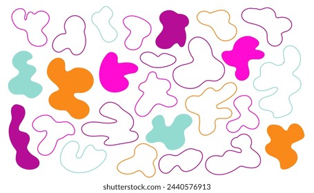 Irregular color and line blob shape. Vector illustration set. Splotch drop
