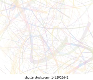 Irregular curves, twisted wavy lines of different thickness and transparency. Light dynamic background with chaotic stripes. Vector illustration
