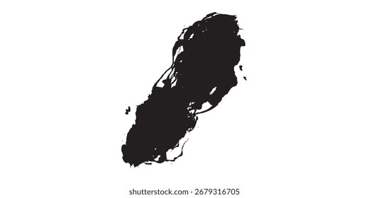 Irregular, dark black paint stroke with textured edges.
