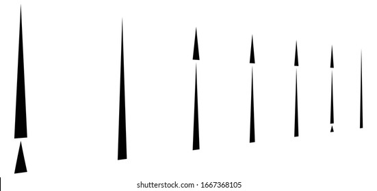 irregular (dashed, segmented) vertical lines in a row. 3d stripes in perspective. vertical straight and parallel lines, strips, streaks abstract pattern, design element