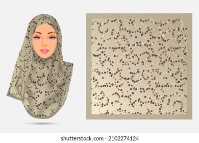 Irregular dots pattern hijab design with illustration model, Scarf fabric texture