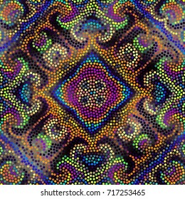 Irregular dots pattern. Seamless background. Mosaic art tile of small dots. Random circles.