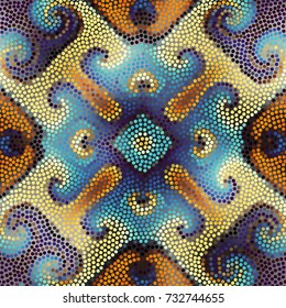 Irregular dots pattern. Seamless background. Mosaic art tile of small dots. Random circles.